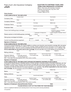 Long Term Care Insurance Continuation Form