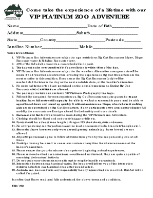 VIP Platinum Zoo Adventure Booking Form