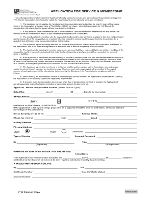 Y-W Electric Service and Membership Application