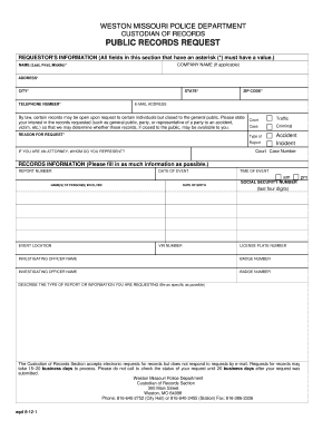 Weston Missouri Police Department Public Records Request