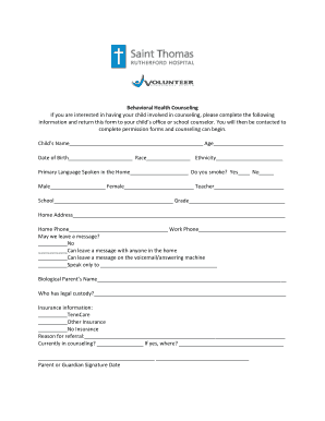Child Behavioral Health Counseling Form