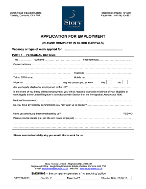 UK Employment Application Form