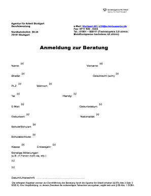 Anmeldung zur Beratung