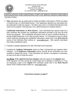 California Birth/Death Record Application