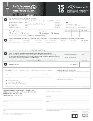 Tafelmusik Concert Subscription Form