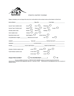 Pinto Horse Entry Form