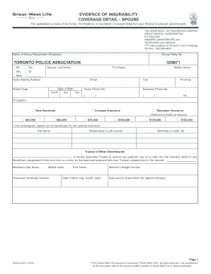 Evidence of Insurability Coverage Detail Form
