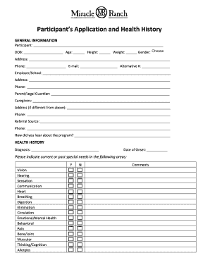Participant Application and Health History Form