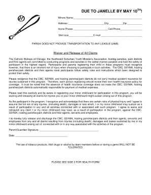 Minor Participation Waiver and Health Form