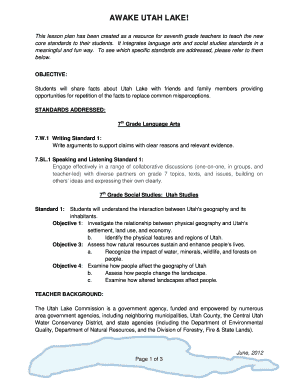 Utah Lake Education Worksheet