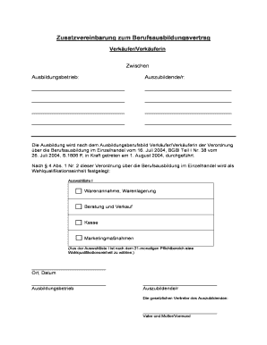 Zusatzvereinbarung zum Berufsausbildungsvertrag