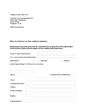Bestellung einer Ehrenurkunde