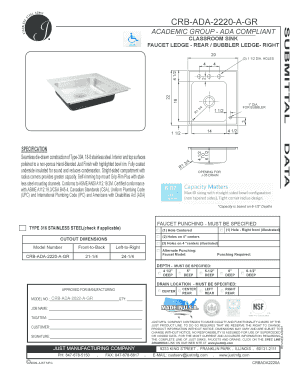 ADA Compliant Classroom Sink Specification Form