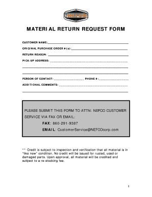 Material Return Request Form
