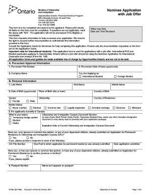 Ontario Provincial Nominee Application with Job Offer