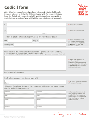 Codicil Form for Action for Children