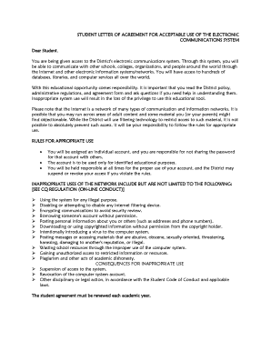 Student Acceptable Use Agreement for Electronic Communications