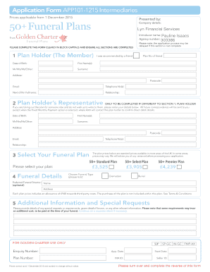 50+ Funeral Plan Application Form