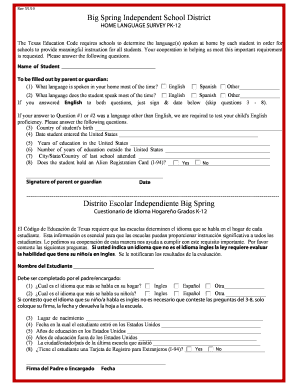 Texas Home Language Survey PK-12