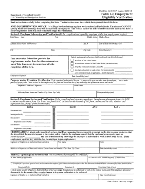 US I-9 Employment Eligibility Verification Form