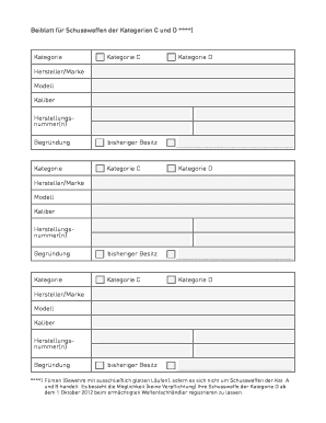 Beiblatt für Schusswaffen der Kategorien C und D