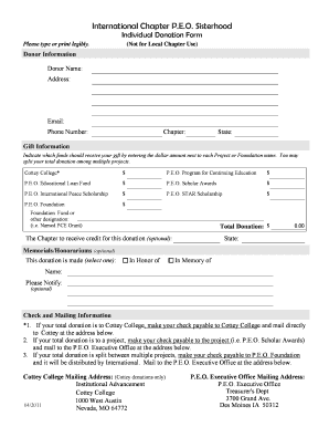 P.E.O. Sisterhood Donation Form