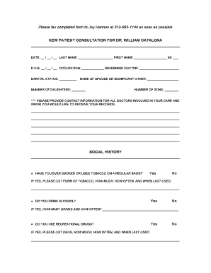 New Patient Consultation Form for Dr. William Catalona