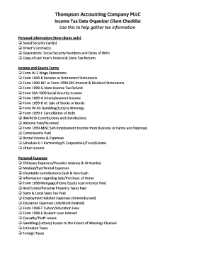 Income Tax Data Organizer Client Checklist