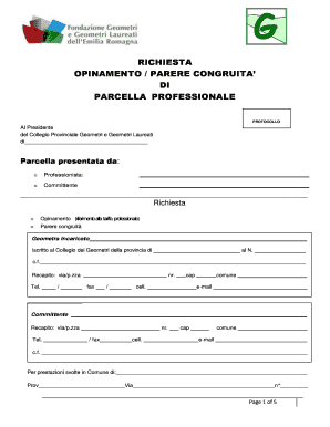 Richiesta Opinamento Parere Congruità Parcella Professionale