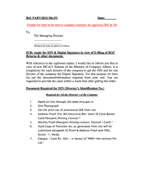 Din & ds application letter