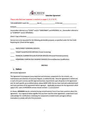 Subscriber Agreement for APSCREEN Services