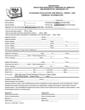 RPM Services Rental Application Form