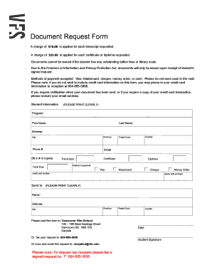 Vancouver Film School Document Request Form