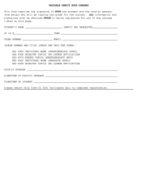 Variable Credit Hour Courses Form