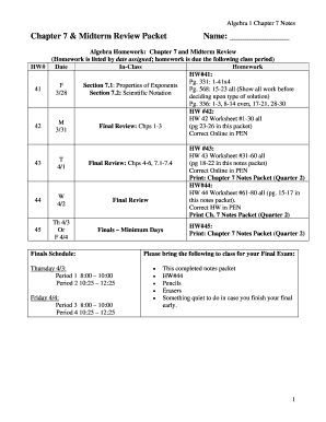 Algebra 1 Chapter 7 Notes and Midterm Review Packet