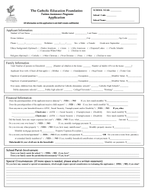 Catholic Education Foundation Tuition Assistance Application