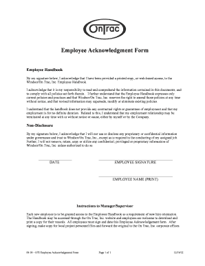 Employee Handbook Acknowledgment Form