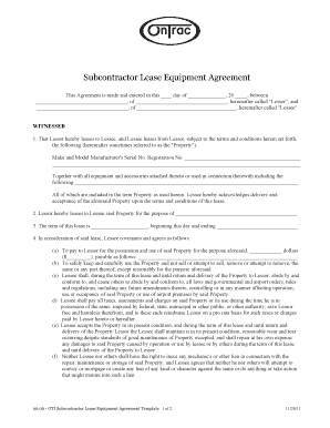 Subcontractor Lease Equipment Agreement