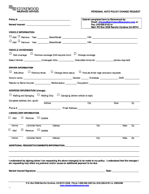 Insurance Auto Policy Change Request