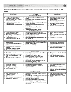 Shift Leader Evaluation Form