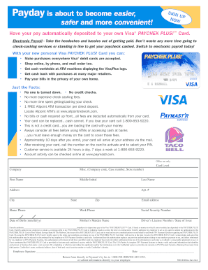 Visa PAYCHEK PLUS Card Enrollment Form