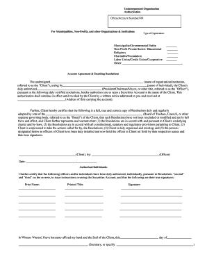Unincorporated Organization Securities Account Authorization