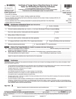 Form W-8BEN Certificate of Foreign Status