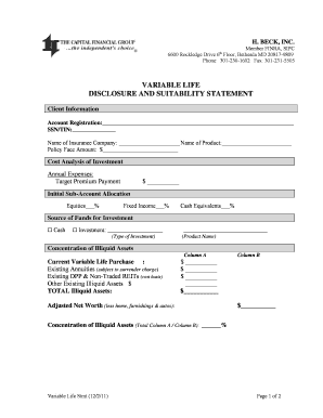 Variable Life Disclosure and Suitability Statement