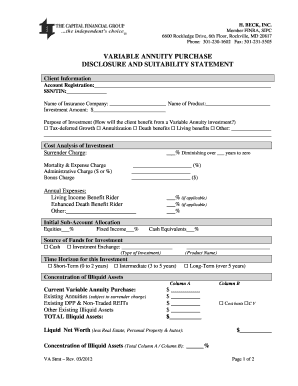 Variable Annuity Purchase Disclosure and Suitability Statement