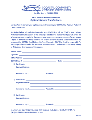 Visa Platinum Preferred Balance Transfer Form