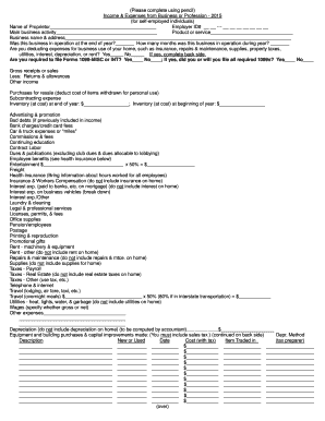 Income & Expenses from Business or Profession Form 2015