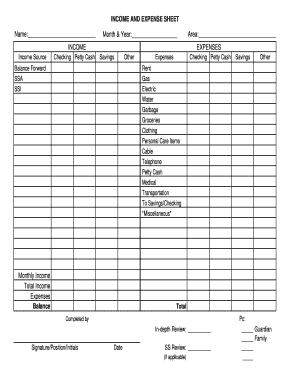 Income and Expense Sheet