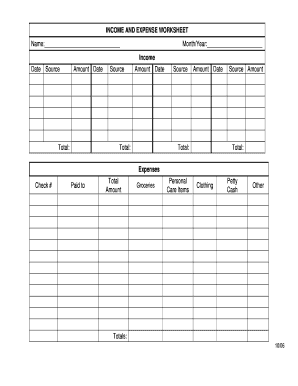 Income and Expense Worksheet