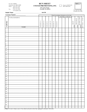 Photography Film Run Sheet